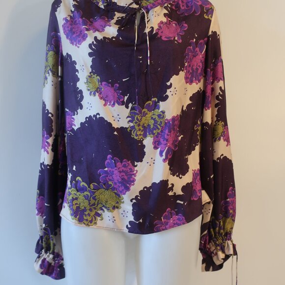 Mark Kenly Domino Tan 100% Silk Tan, Purple Button Down Blouse 36 EUR/US M - Picture 3 of 8